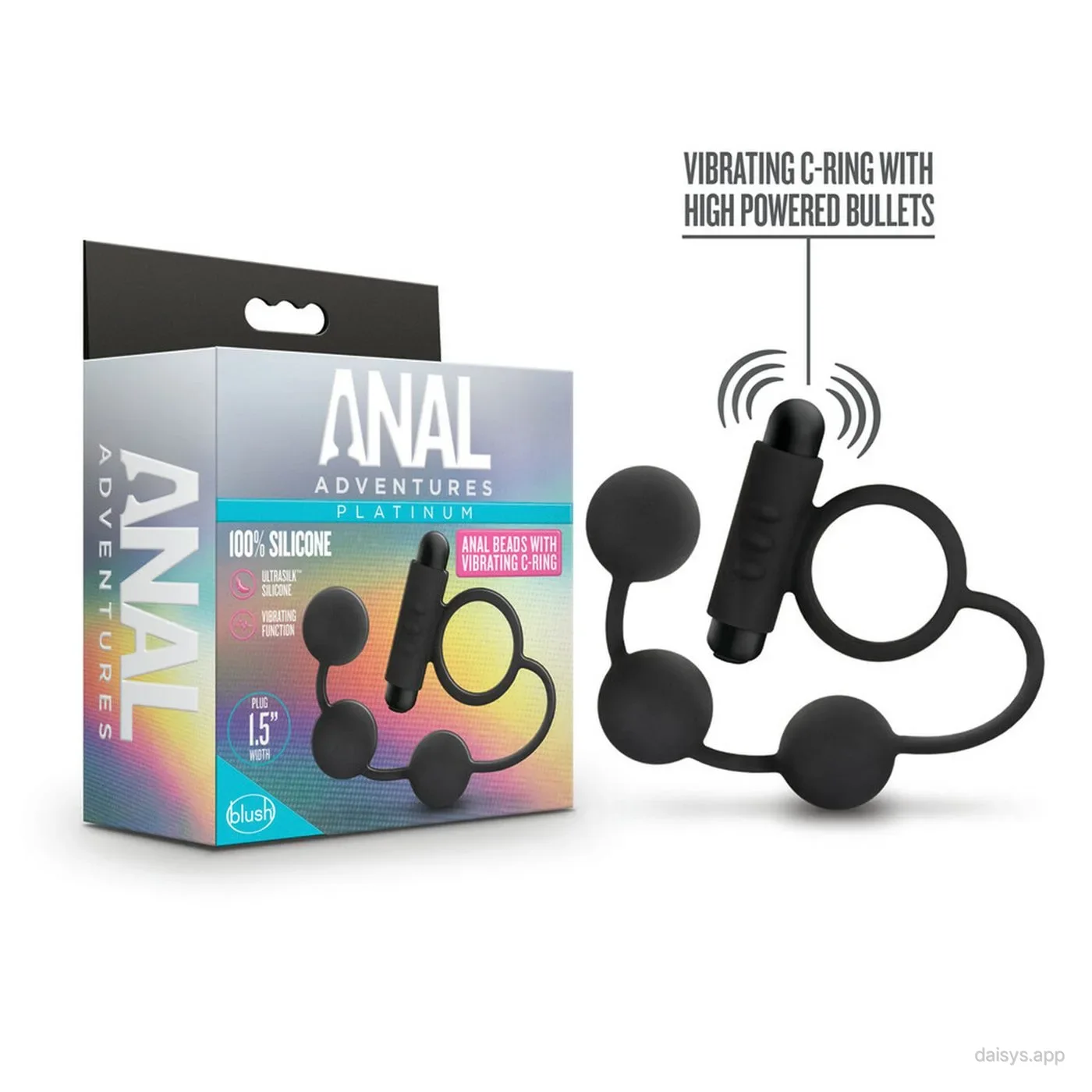 ANAL ADVENTURES PLATINUM - SILICONE ANAL BEADS WITH VIBRATING C-RING - BLACK - Blush