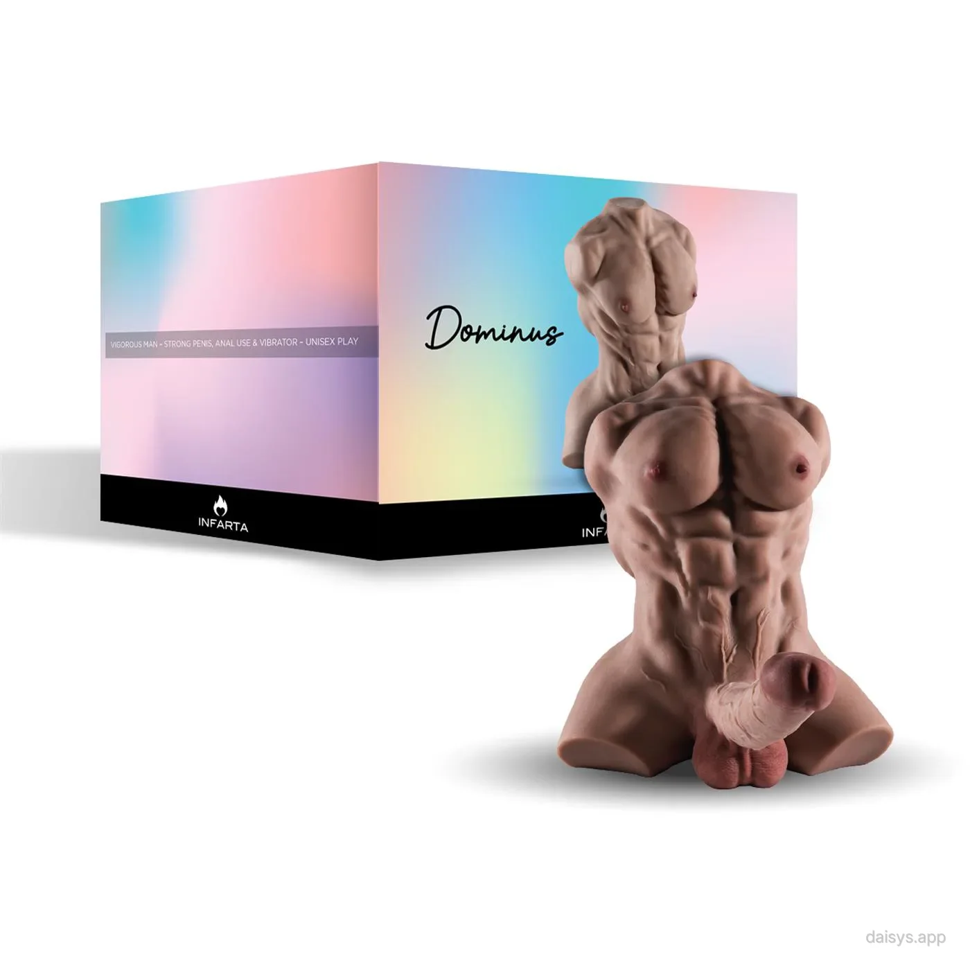 DOMINUS – MUSCULOSO MASTURBADOR MÁS VENDIDO CON PENE REALISTA Y ANO + BALITA DE REGALO – MARRÓN CLARO - Infarta Toys